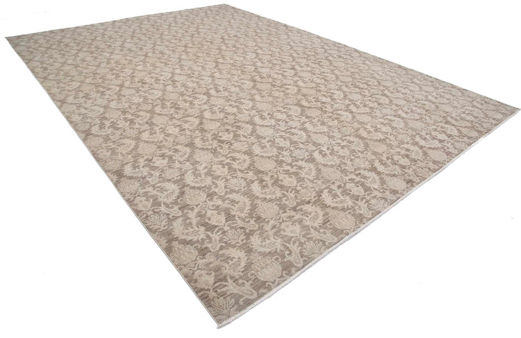 Transitional Hand Knotted Artemix Farhan Wool Rug of Size 10'7'' X 14'8'' in Brown and Ivory Colors - Made in Afghanistan