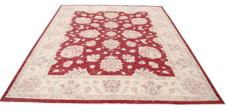 Traditional Hand Knotted Ziegler Farhan Wool Rug of Size 8'1'' X 9'4'' in Red and Gold Colors - Made in Afghanistan