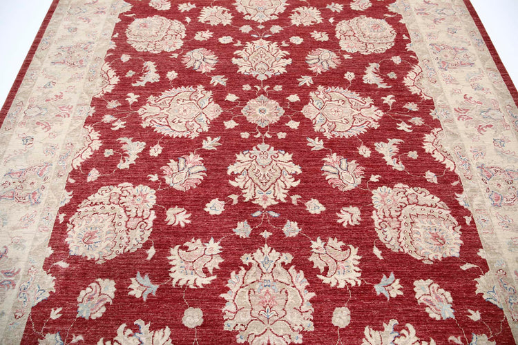 Traditional Hand Knotted Ziegler Farhan Wool Rug of Size 8'1'' X 9'4'' in Red and Gold Colors - Made in Afghanistan