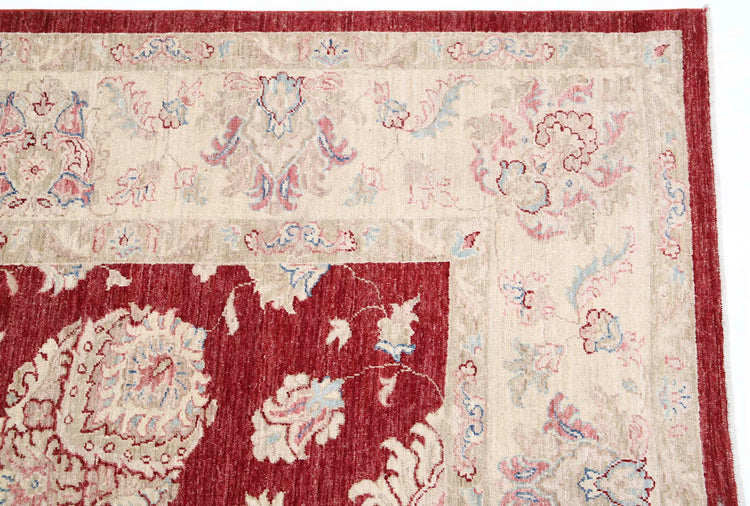 Traditional Hand Knotted Ziegler Farhan Wool Rug of Size 8'1'' X 9'4'' in Red and Gold Colors - Made in Afghanistan