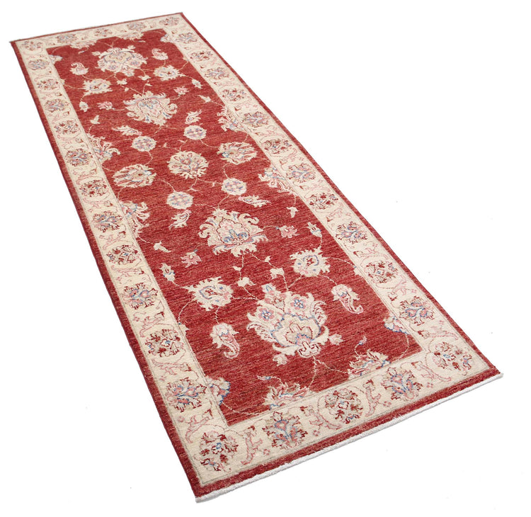 Traditional Hand Knotted Ziegler Farhan Wool Rug of Size 2'8'' X 7'4'' in Red and Ivory Colors - Made in Afghanistan