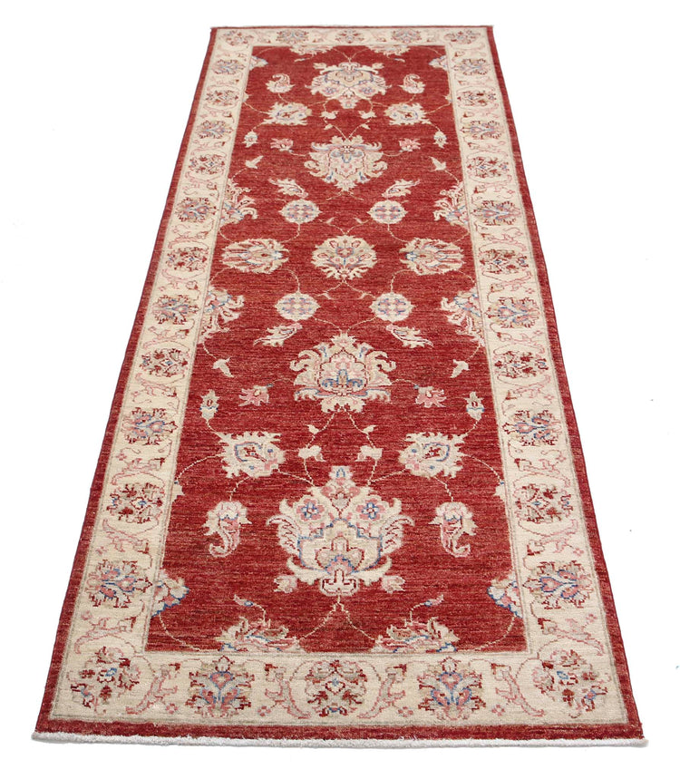 Traditional Hand Knotted Ziegler Farhan Wool Rug of Size 2'8'' X 7'4'' in Red and Ivory Colors - Made in Afghanistan