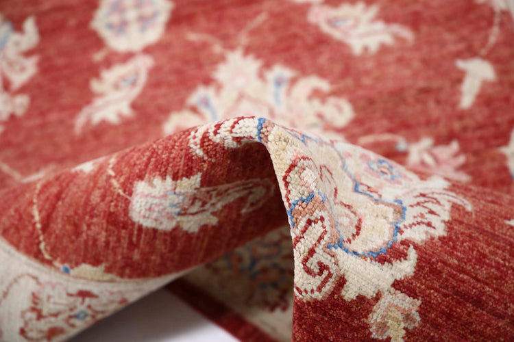 Traditional Hand Knotted Ziegler Farhan Wool Rug of Size 2'8'' X 7'4'' in Red and Ivory Colors - Made in Afghanistan