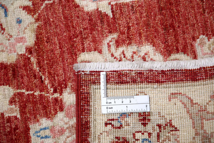 Traditional Hand Knotted Ziegler Farhan Wool Rug of Size 2'8'' X 7'4'' in Red and Ivory Colors - Made in Afghanistan