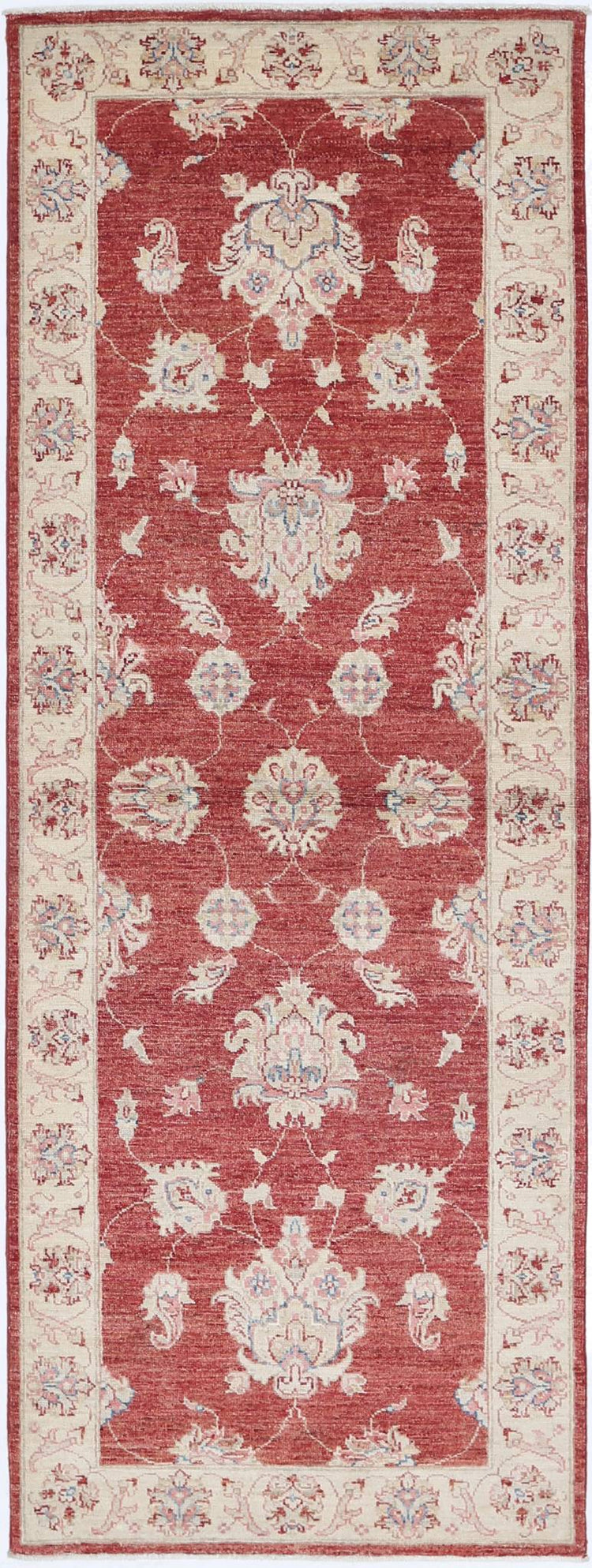 Traditional Hand Knotted Ziegler Farhan Wool Rug of Size 2'8'' X 7'4'' in Red and Ivory Colors - Made in Afghanistan