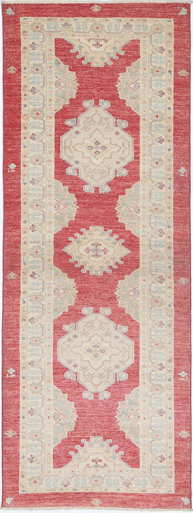 Traditional Hand Knotted Ziegler Farhan Wool Rug of Size 2'8'' X 7'6'' in Red and Red Colors - Made in Afghanistan