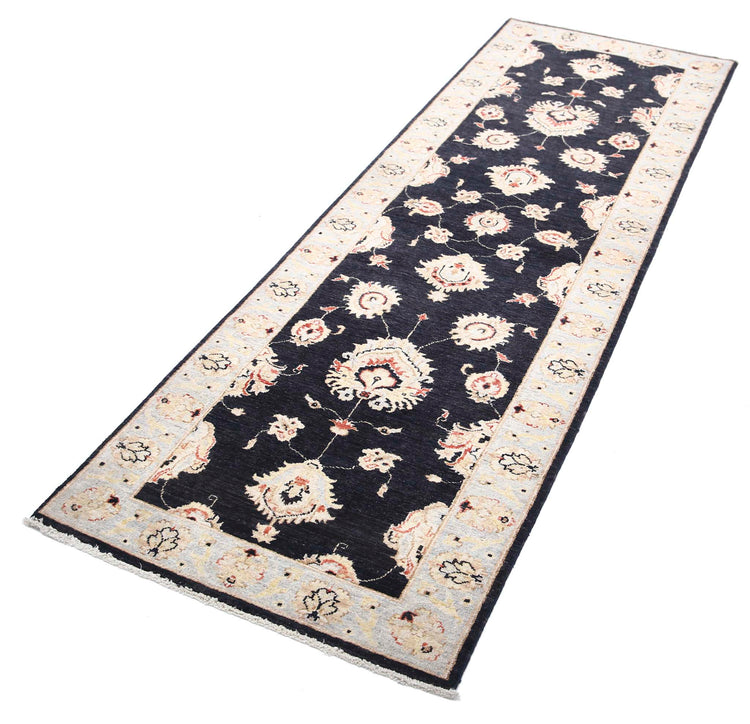 Traditional Hand Knotted Ziegler Farhan Wool Rug of Size 2'6'' X 8'1'' in Black and Grey Colors - Made in Afghanistan