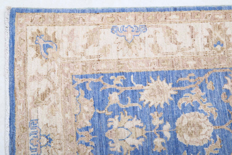 Traditional Hand Knotted Ziegler Farhan Wool Rug of Size 2'7'' X 8'1'' in Blue and Ivory Colors - Made in Afghanistan