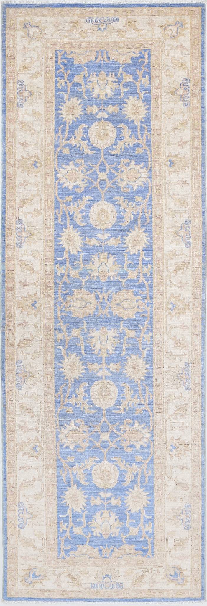 Traditional Hand Knotted Ziegler Farhan Wool Rug of Size 2'7'' X 8'1'' in Blue and Ivory Colors - Made in Afghanistan