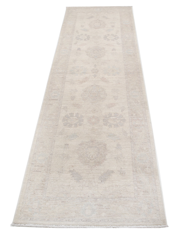 Traditional Hand Knotted Serenity Farhan Wool Rug of Size 2'6'' X 8'6'' in Ivory and Brown Colors - Made in Afghanistan