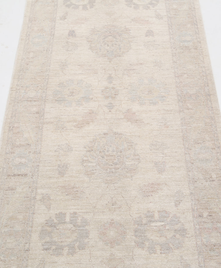 Traditional Hand Knotted Serenity Farhan Wool Rug of Size 2'6'' X 8'6'' in Ivory and Brown Colors - Made in Afghanistan