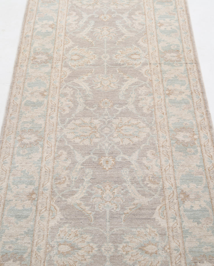 Traditional Hand Knotted Serenity Farhan Wool Rug of Size 2'6'' X 12'0'' in Brown and Blue Colors - Made in Afghanistan
