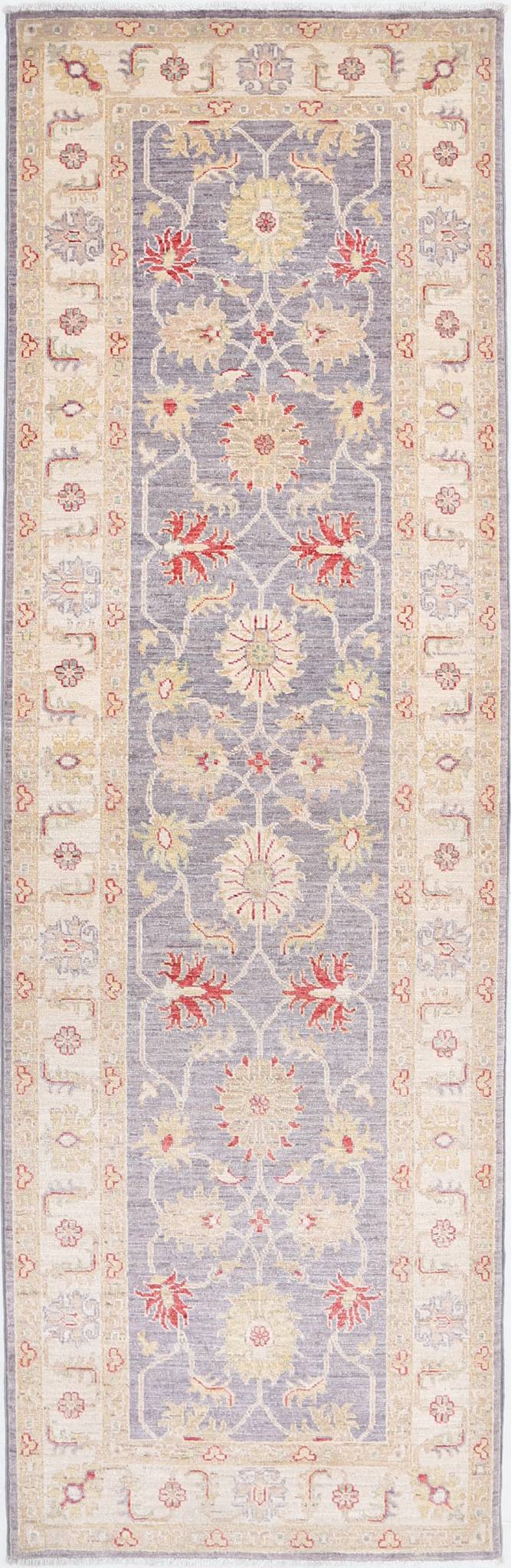 Traditional Hand Knotted Ziegler Farhan Wool Rug of Size 2'7'' X 8'4'' in Purple and Ivory Colors - Made in Afghanistan