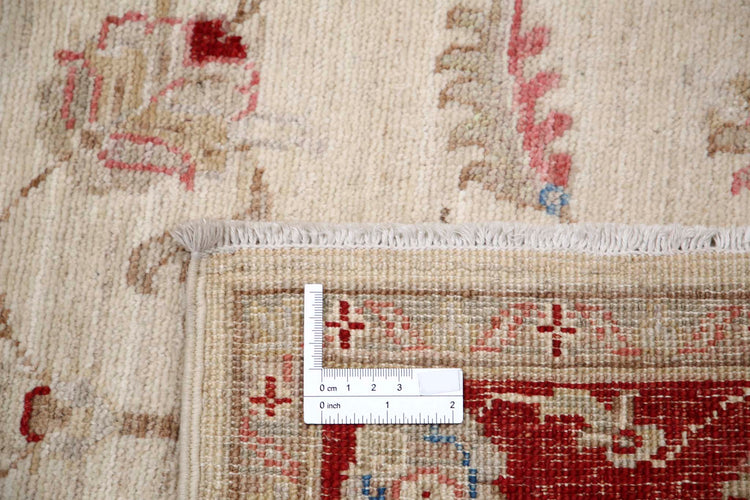 Traditional Hand Knotted Ziegler Farhan Wool Rug of Size 2'7'' X 8'7'' in Ivory and Red Colors - Made in Afghanistan