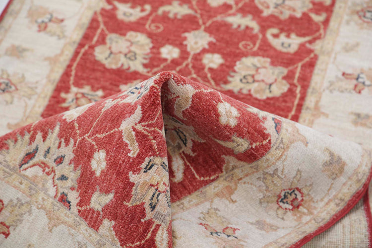 Traditional Hand Knotted Ziegler Farhan Wool Rug of Size 2'7'' X 9'6'' in Red and Ivory Colors - Made in Afghanistan