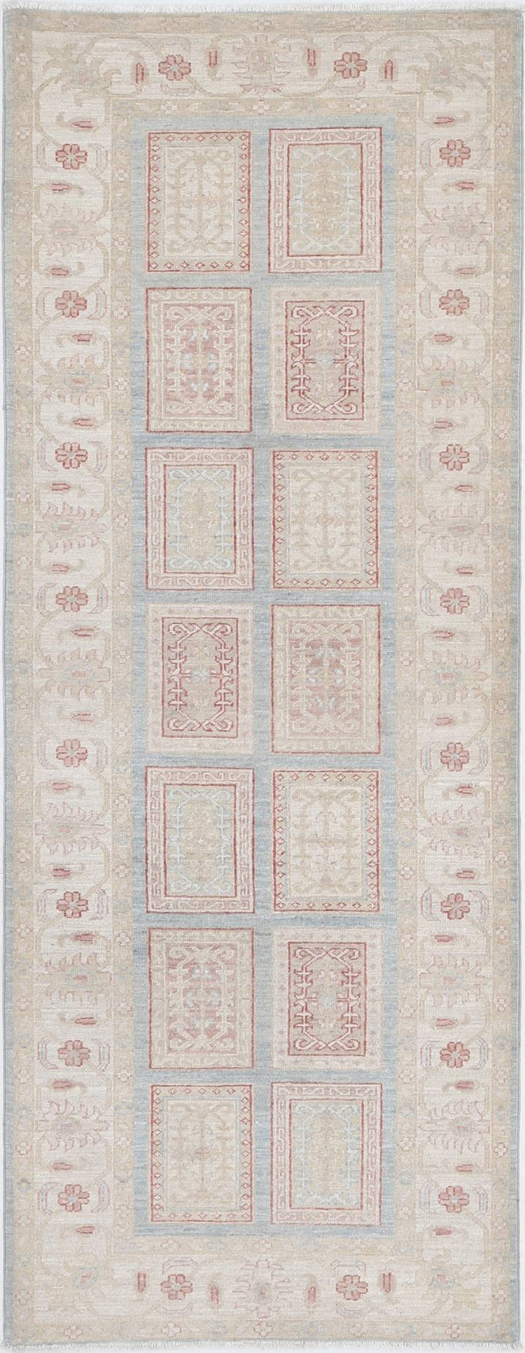 Traditional Hand Knotted Serenity Farhan Wool Rug of Size 2'9'' X 7'4'' in Blue and Ivory Colors - Made in Afghanistan