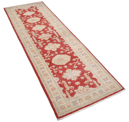 Traditional Hand Knotted Ziegler Farhan Wool Rug of Size 2'7'' X 7'8'' in Red and Ivory Colors - Made in Afghanistan