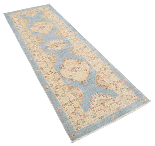 Traditional Hand Knotted Ziegler Farhan Wool Rug of Size 2'7'' X 7'6'' in Blue and Blue Colors - Made in Afghanistan