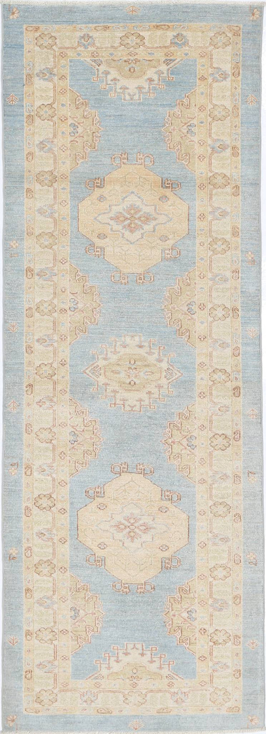 Traditional Hand Knotted Ziegler Farhan Wool Rug of Size 2'7'' X 7'6'' in Blue and Blue Colors - Made in Afghanistan
