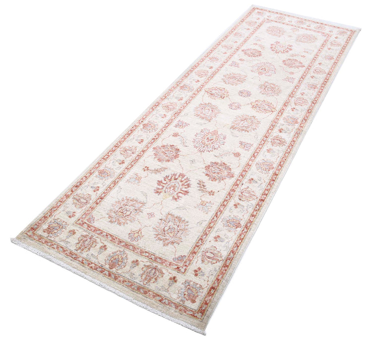 Traditional Hand Knotted Ziegler Farhan Wool Rug of Size 2'8'' X 8'0'' in Ivory and Ivory Colors - Made in Afghanistan