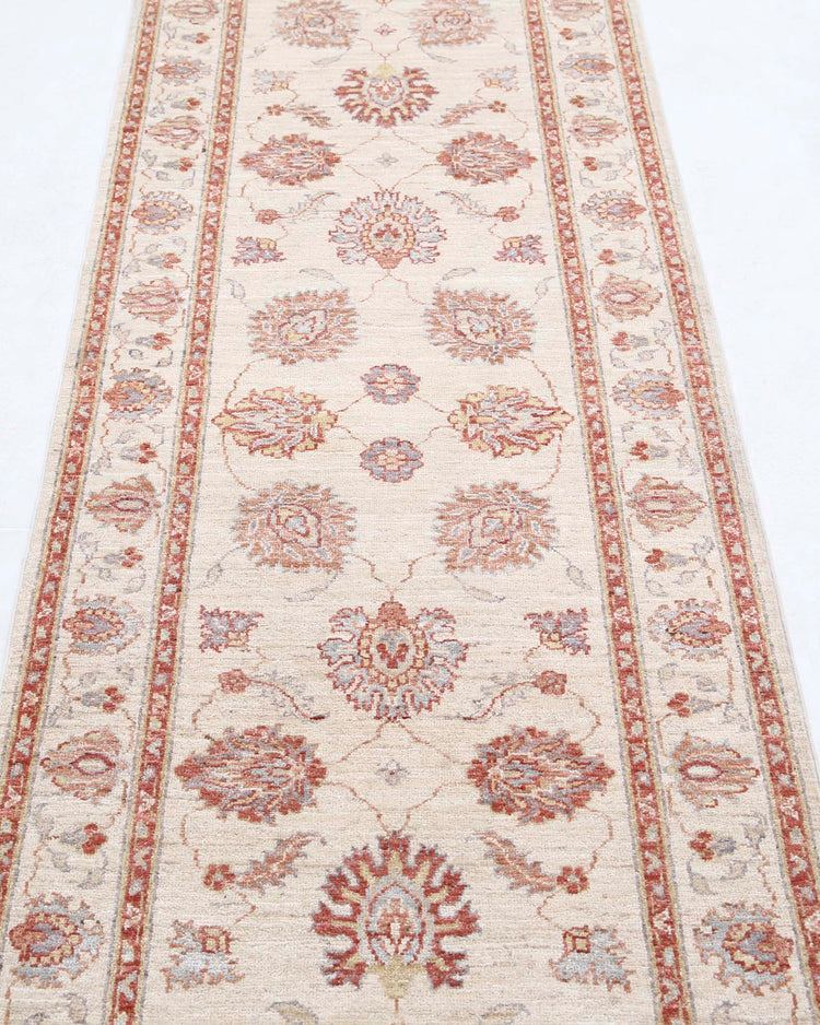 Traditional Hand Knotted Ziegler Farhan Wool Rug of Size 2'8'' X 8'0'' in Ivory and Ivory Colors - Made in Afghanistan