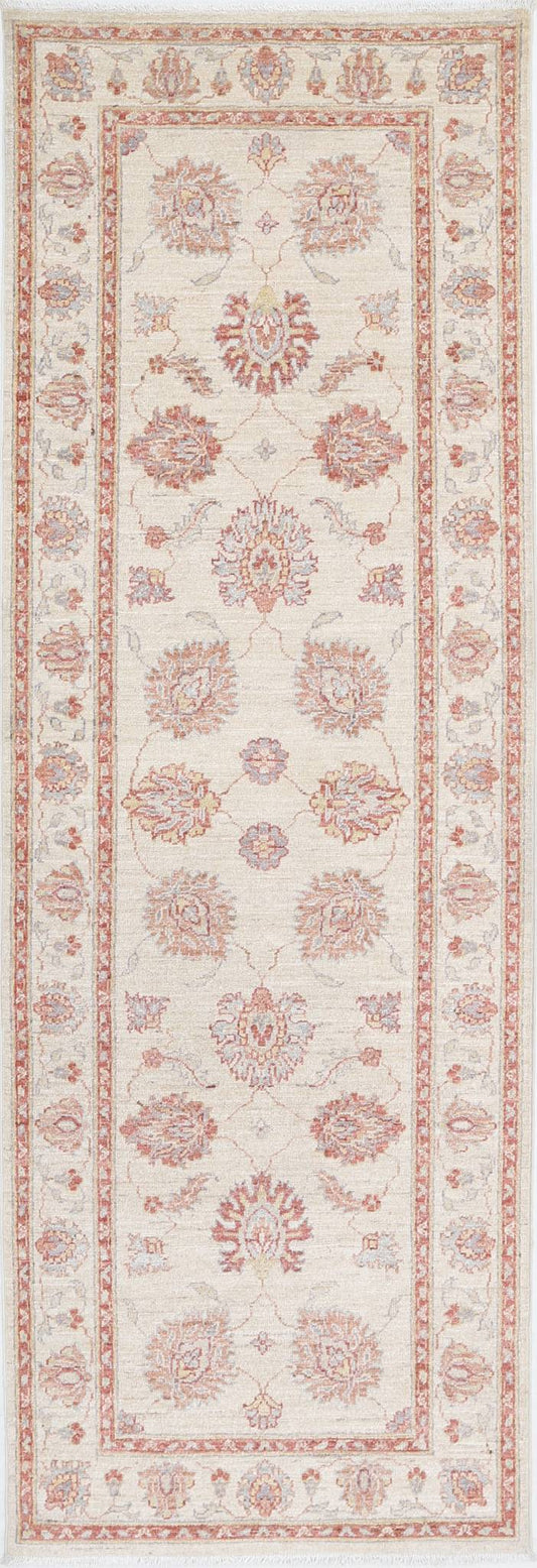 Traditional Hand Knotted Ziegler Farhan Wool Rug of Size 2'8'' X 8'0'' in Ivory and Ivory Colors - Made in Afghanistan