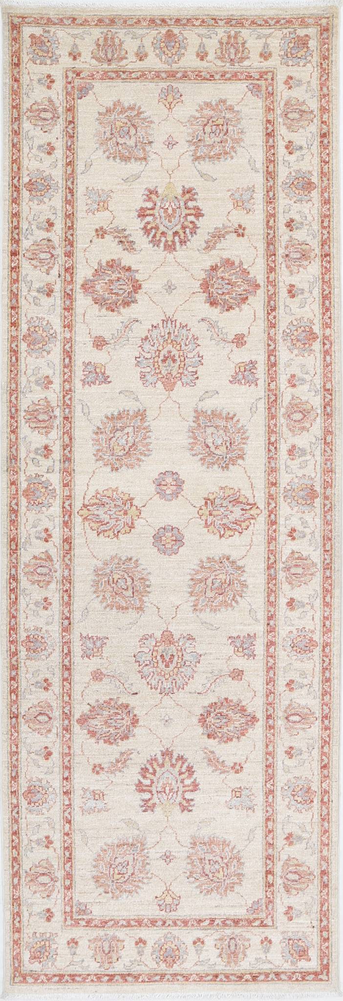 Traditional Hand Knotted Ziegler Farhan Wool Rug of Size 2'8'' X 8'0'' in Ivory and Ivory Colors - Made in Afghanistan