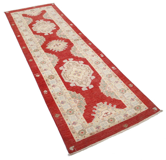 Traditional Hand Knotted Ziegler Farhan Wool Rug of Size 2'8'' X 7'9'' in Red and Red Colors - Made in Afghanistan