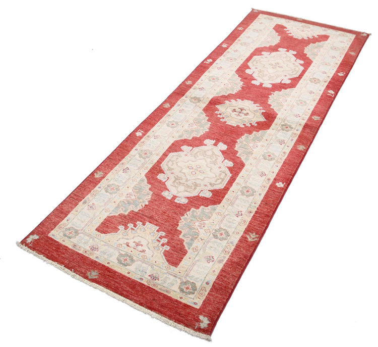 Traditional Hand Knotted Ziegler Farhan Wool Rug of Size 2'8'' X 7'9'' in Red and Red Colors - Made in Afghanistan