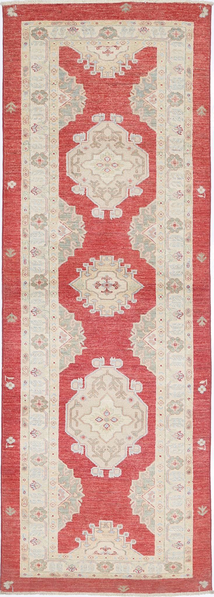 Traditional Hand Knotted Ziegler Farhan Wool Rug of Size 2'8'' X 7'9'' in Red and Red Colors - Made in Afghanistan