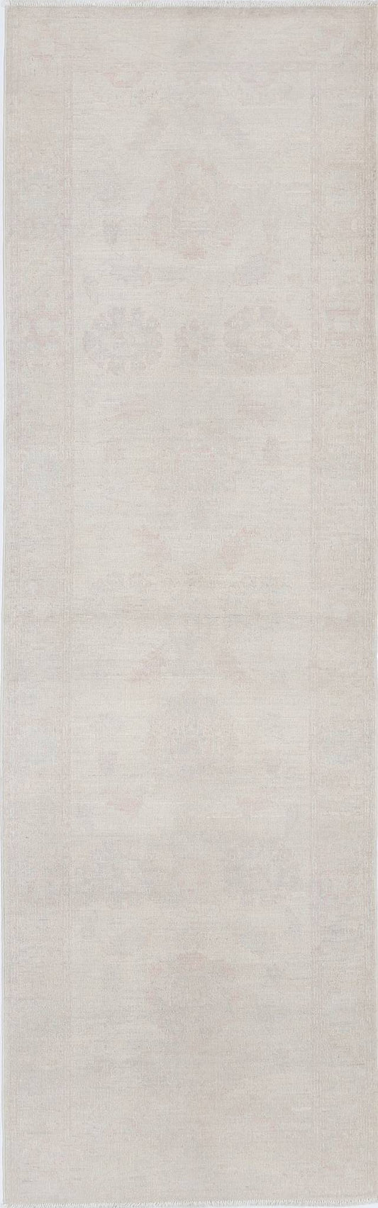 Traditional Hand Knotted Serenity Farhan Wool Rug of Size 2'4'' X 7'8'' in Ivory and Ivory Colors - Made in Afghanistan