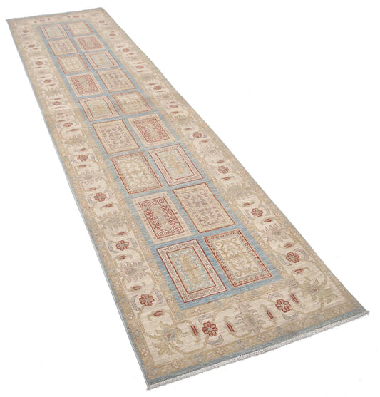 Traditional Hand Knotted Serenity Farhan Wool Rug of Size 2'8'' X 10'2'' in Blue and Ivory Colors - Made in Afghanistan
