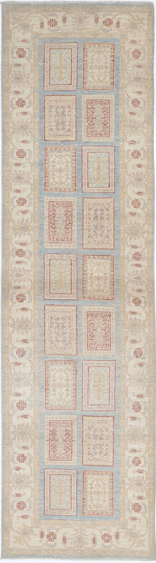 Traditional Hand Knotted Serenity Farhan Wool Rug of Size 2'8'' X 10'2'' in Blue and Ivory Colors - Made in Afghanistan