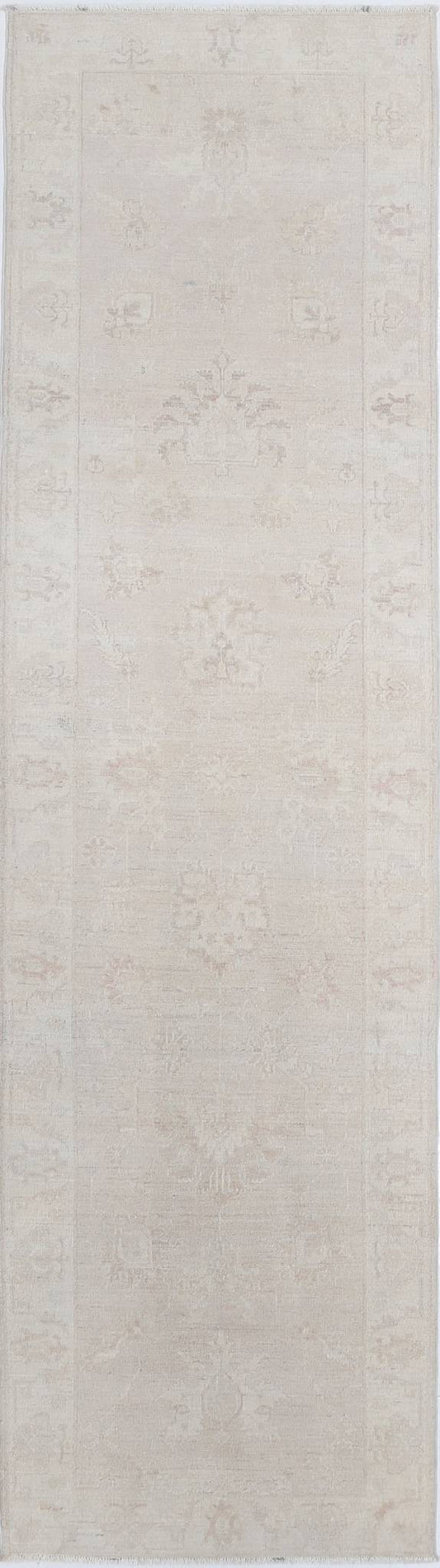 Traditional Hand Knotted Serenity Farhan Wool Rug of Size 2'8'' X 9'5'' in Grey and Ivory Colors - Made in Afghanistan