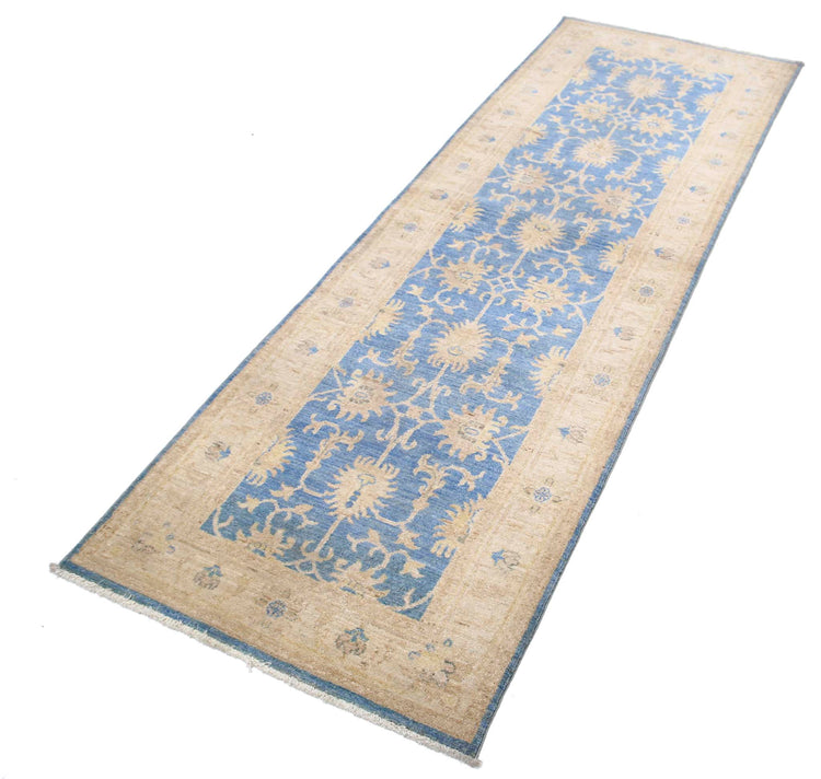Traditional Hand Knotted Ziegler Farhan Wool Rug of Size 2'7'' X 8'0'' in Blue and Ivory Colors - Made in Afghanistan