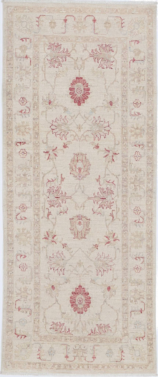 Traditional Hand Knotted Serenity Farhan Wool Rug of Size 2'8'' X 6'4'' in Ivory and Ivory Colors - Made in Afghanistan