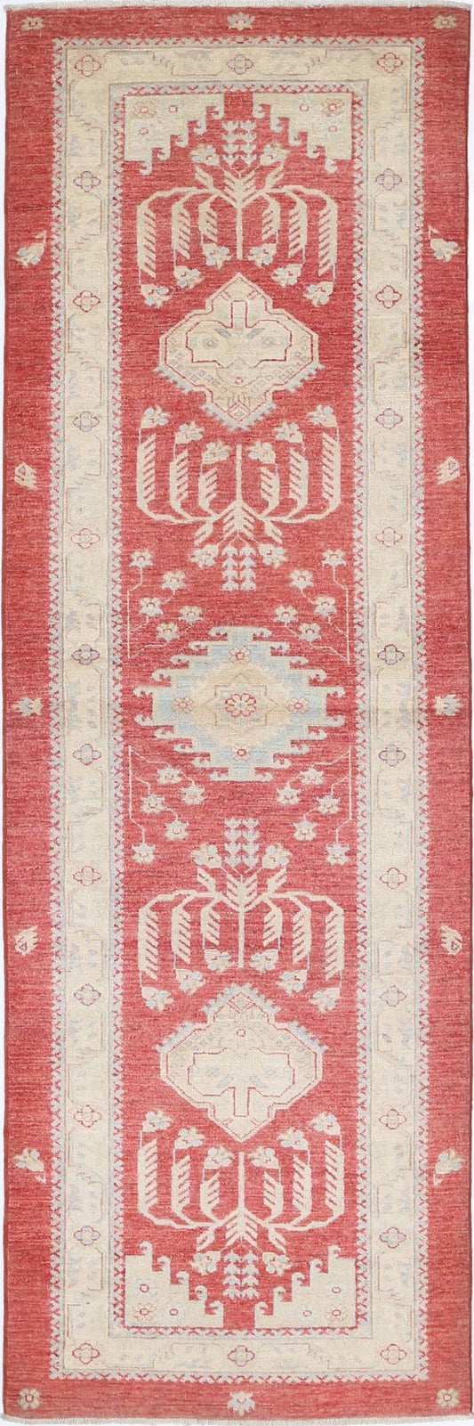 Traditional Hand Knotted Ziegler Farhan Wool Rug of Size 2'7'' X 8'2'' in Red and Red Colors - Made in Afghanistan