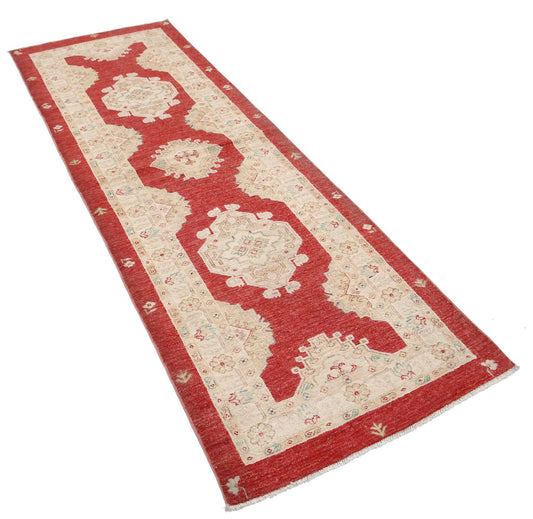 Traditional Hand Knotted Ziegler Farhan Wool Rug of Size 2'9'' X 7'11'' in Red and Red Colors - Made in Afghanistan