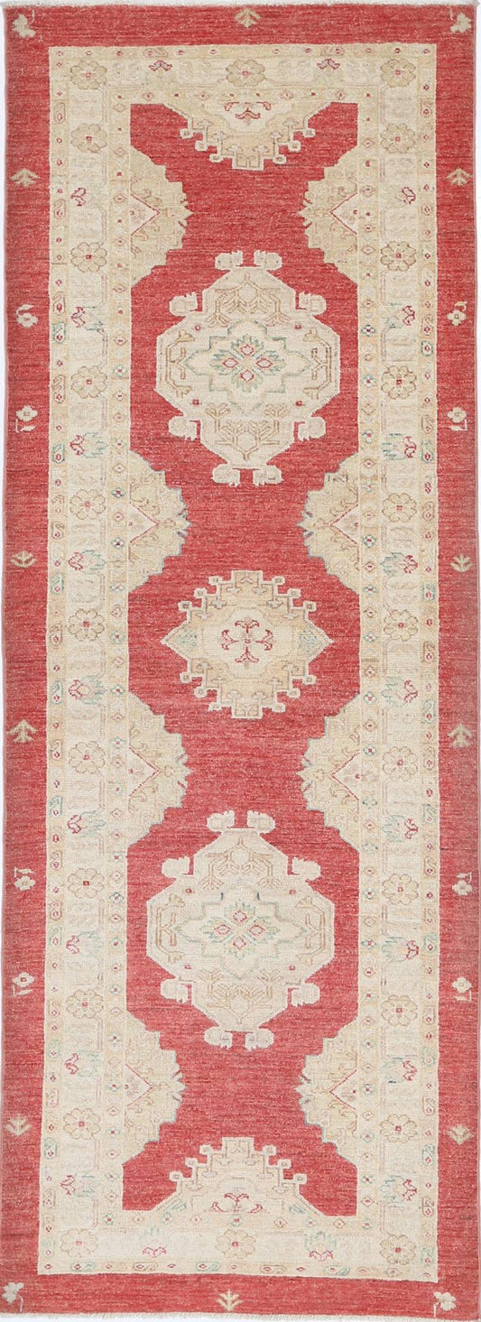 Traditional Hand Knotted Ziegler Farhan Wool Rug of Size 2'9'' X 7'11'' in Red and Red Colors - Made in Afghanistan