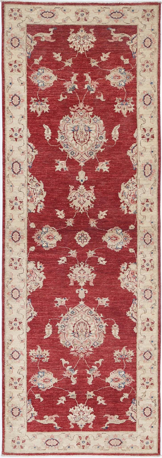 Traditional Hand Knotted Ziegler Farhan Wool Rug of Size 2'9'' X 8'0'' in Red and Ivory Colors - Made in Afghanistan