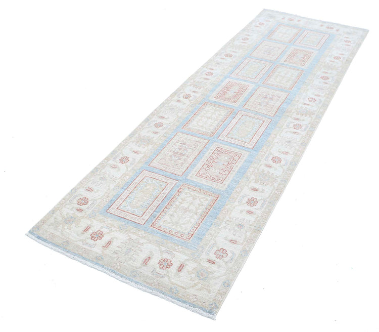 Traditional Hand Knotted Serenity Farhan Wool Rug of Size 2'7'' X 8'2'' in Blue and Ivory Colors - Made in Afghanistan