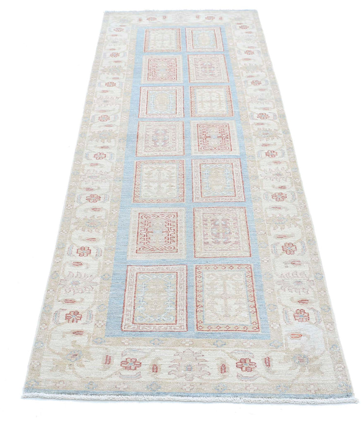 Traditional Hand Knotted Serenity Farhan Wool Rug of Size 2'7'' X 8'2'' in Blue and Ivory Colors - Made in Afghanistan