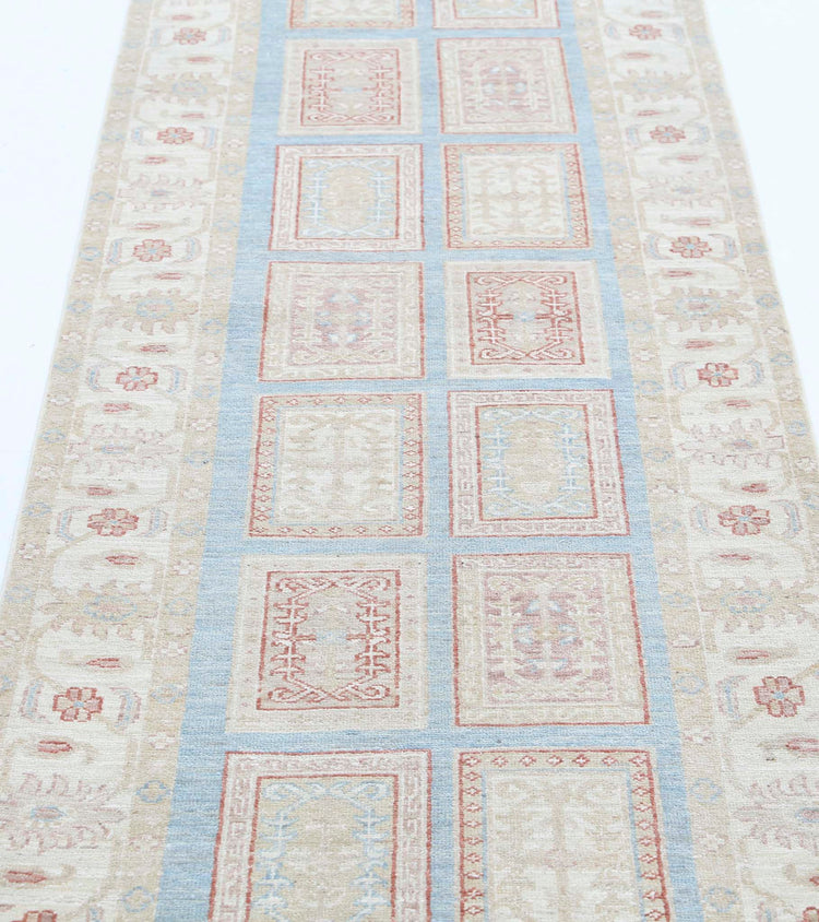 Traditional Hand Knotted Serenity Farhan Wool Rug of Size 2'7'' X 8'2'' in Blue and Ivory Colors - Made in Afghanistan