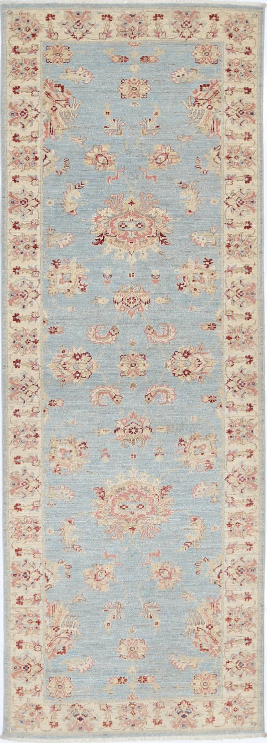 Traditional Hand Knotted Ziegler Farhan Wool Rug of Size 2'7'' X 7'10'' in Blue and Ivory Colors - Made in Afghanistan