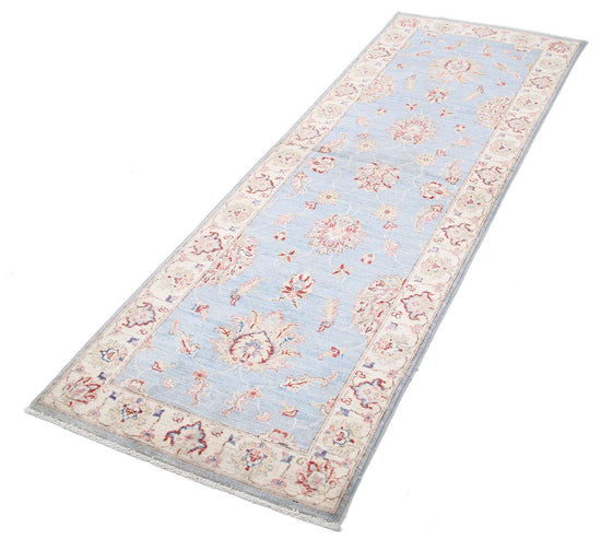 Traditional Hand Knotted Ziegler Farhan Wool Rug of Size 2'5'' X 7'5'' in Blue and Ivory Colors - Made in Afghanistan