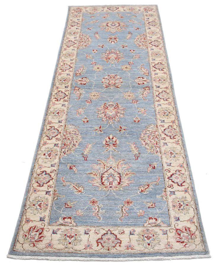 Traditional Hand Knotted Ziegler Farhan Wool Rug of Size 2'5'' X 7'5'' in Blue and Ivory Colors - Made in Afghanistan