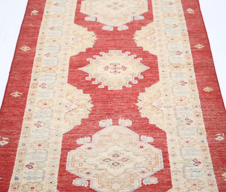 Traditional Hand Knotted Ziegler Farhan Wool Rug of Size 2'8'' X 7'11'' in Red and Red Colors - Made in Afghanistan