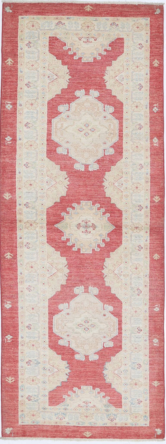 Traditional Hand Knotted Ziegler Farhan Wool Rug of Size 2'8'' X 7'11'' in Red and Red Colors - Made in Afghanistan