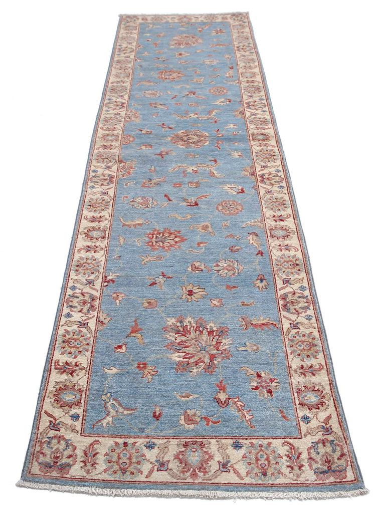 Traditional Hand Knotted Ziegler Farhan Wool Rug of Size 2'6'' X 9'10'' in Blue and Ivory Colors - Made in Afghanistan