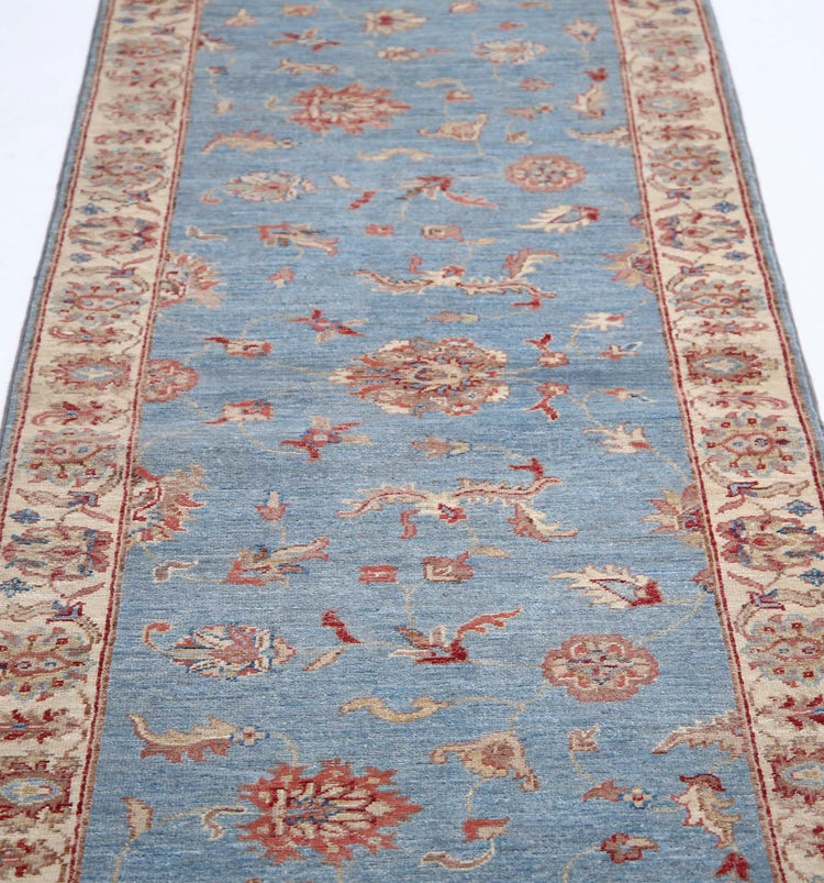 Traditional Hand Knotted Ziegler Farhan Wool Rug of Size 2'6'' X 9'10'' in Blue and Ivory Colors - Made in Afghanistan